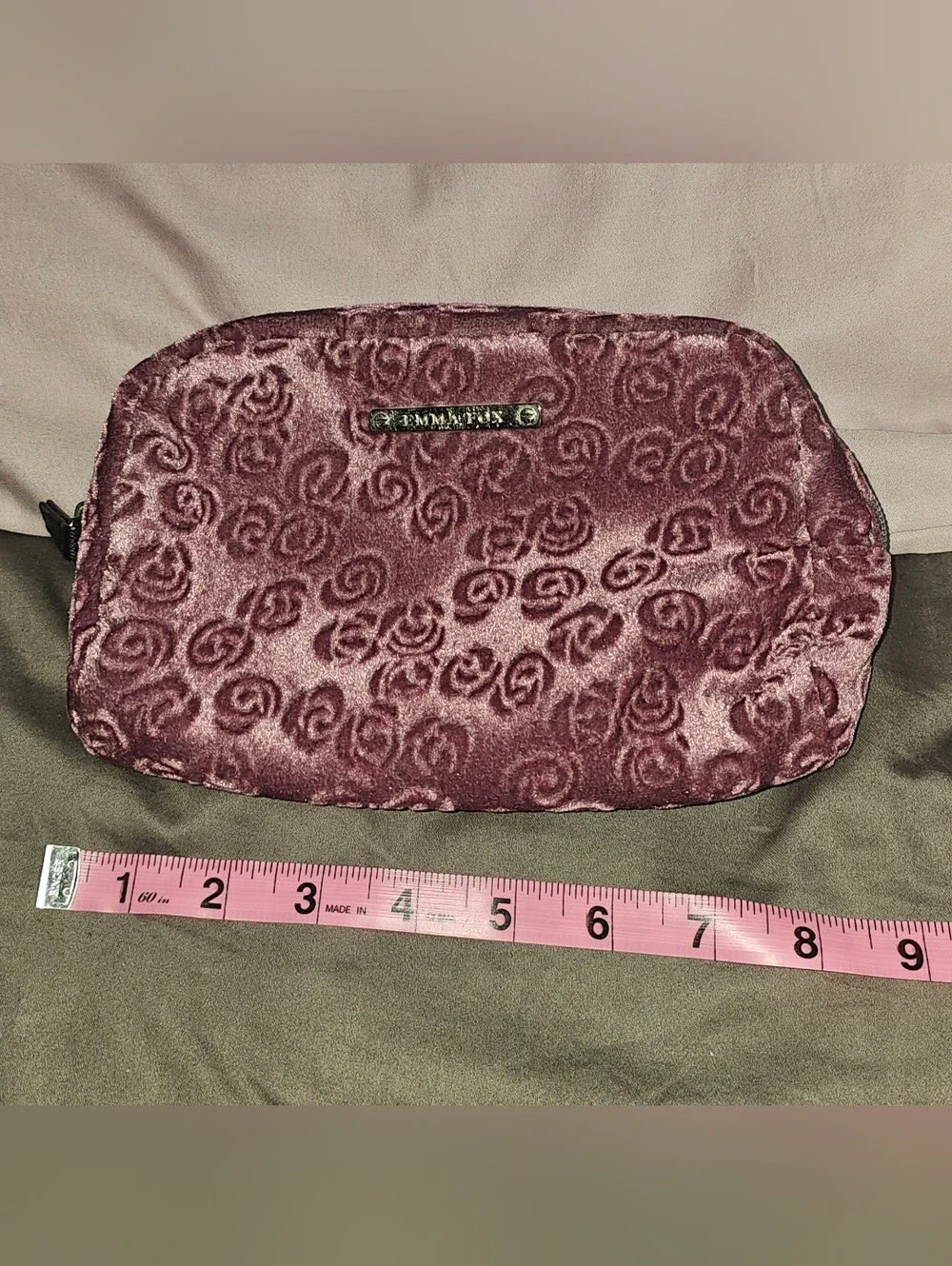 Emma Fox Embossed Rose Velvet Cosmetic Pouch in Pink